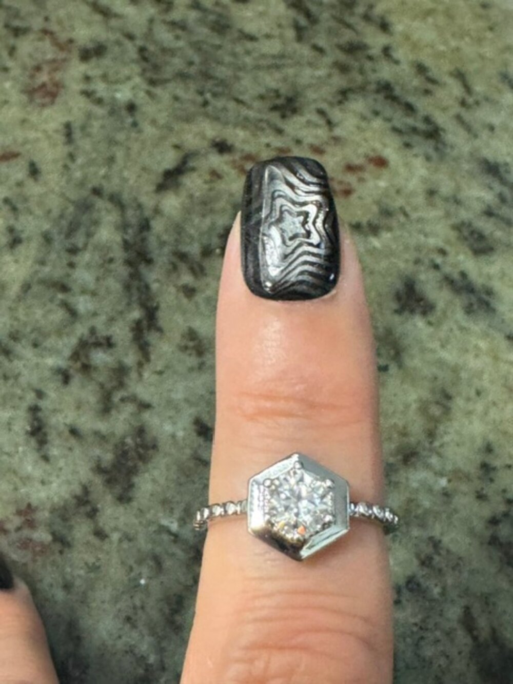 925 Sterling Silver 0.60 CT Solitaire Moissanite Ring with Hexagon Shape Size 6